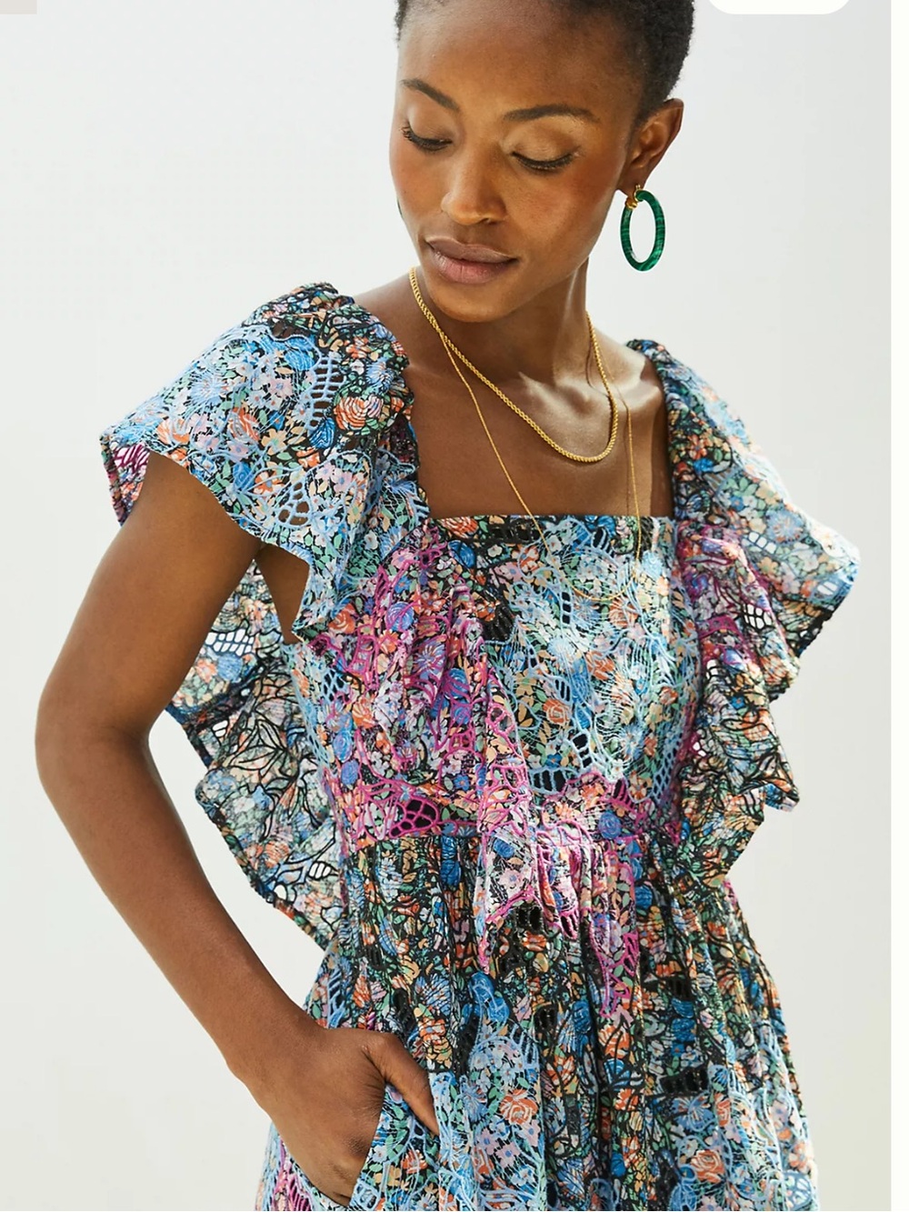 Anthropologie Clementine Eyelet Floral Maxi Dress Size SP - Picture 2 of 8
